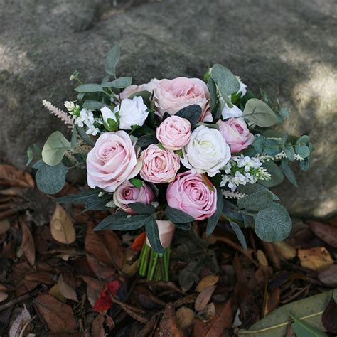 Dusty Pink And Blush Greenery Wedding Bridal Bouquet Classic Etsy Uk