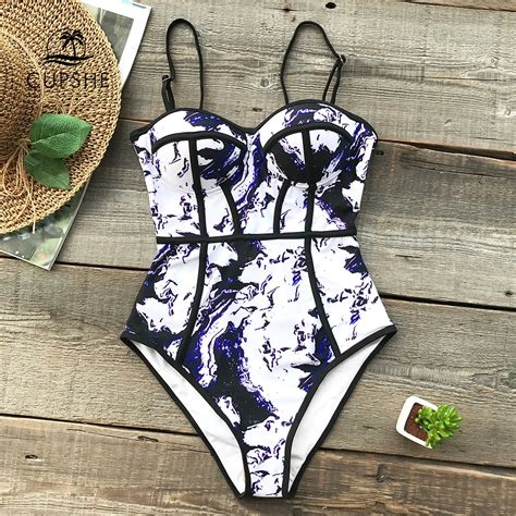 Review Top Seller Cupshe Tie Dye One Piece Swimsuit Women Sexy Heart Neck Moulded Push Up
