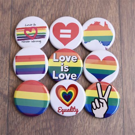 Gay Pride Badges Buttons Pins X 9 Rainbow Flag Lgbt Ally Etsy