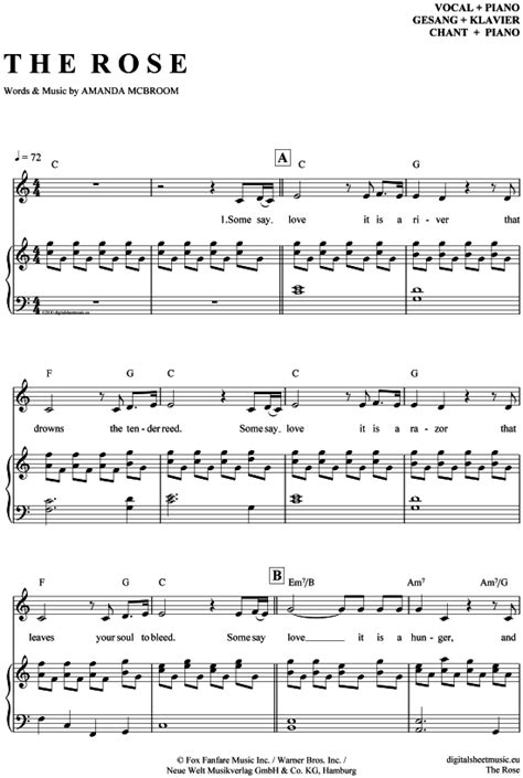 Es zeigt verschiedene bezeichnungen, passende skalen. The Rose (Klavier + Gesang) Bette Midler [PDF Noten ...