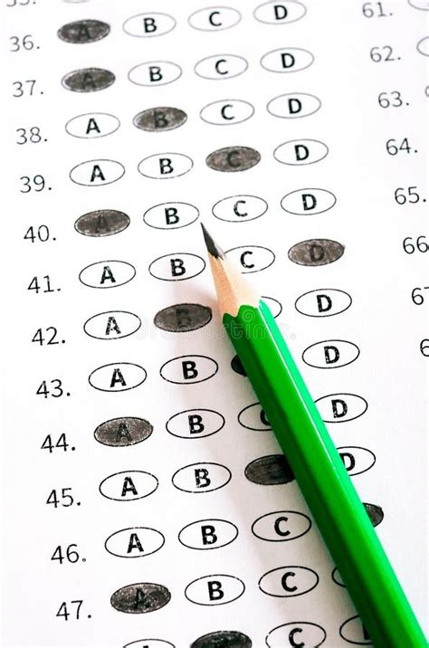 Test Score Sheet With Answers Grade A And Pencil Stock Photo Image