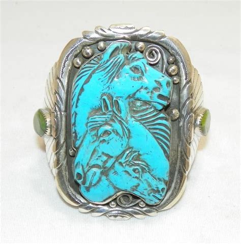 Fine~hand Carved~turquoise~sterling Silver~horse~bracelet~by Francisco