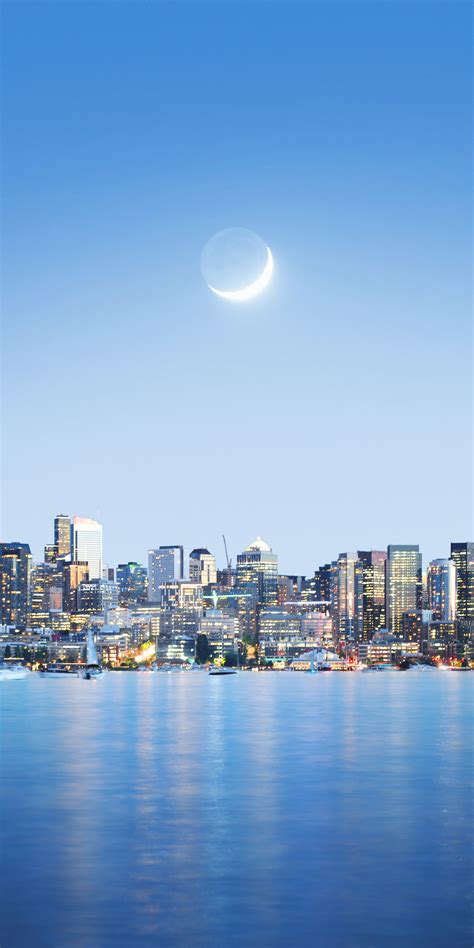 Download Wallpaper 1080x2160 Seattle Cityscape Blue Sky Night Honor