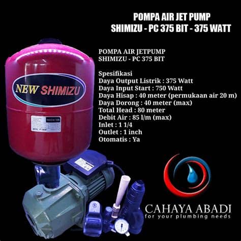 Cocok digunakan untuk sumur dalam dengan jarak kedalam 11 meter serta ketinggian 9 meter. POMPA AIR JET PUMP SHIMIZU - PC 375 BIT - 375 WATT plus ...