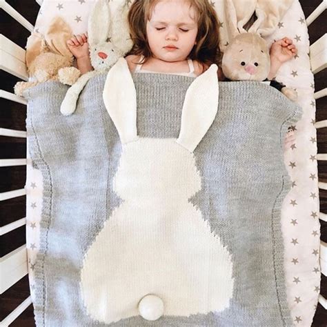 New Rabbit Knitting Newborns Baby Child Blanket Big Ear Knitted Cover