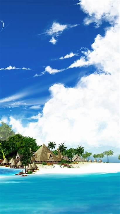 Tropical Beach Resort Illustration Android Island Wallpapers