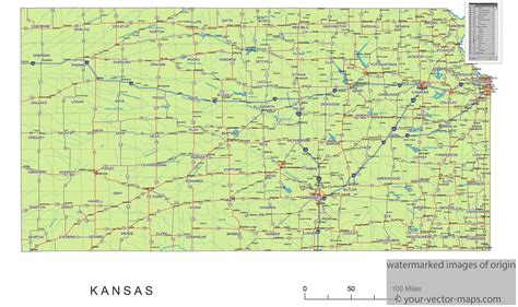 Kansas Ks Your Vector Highway Map Kansas State Us State Map