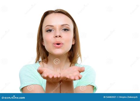 Close Up Of Pretty Woman Blowing Kiss Stock Image Image Of Girl Excited 54482021