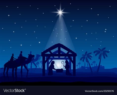 Nativity Scene Christmas Star On Blue Sky Vector Image