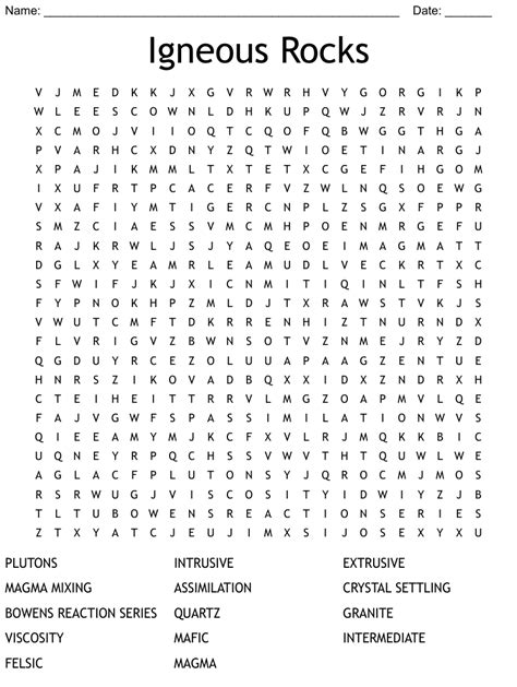 Rocks Word Search Wordmint