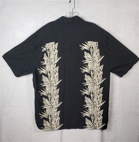 Jamaica Jaxx Shirt Mens L Large Black Silk Hawaiian Floral Short Sleeve