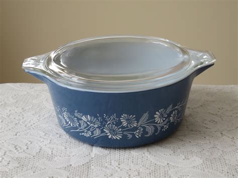 Vintage Pyrex Colonial Mist Casserole Dish With Lid Blue And Etsy