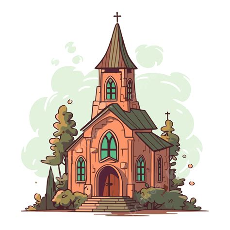 교회 클립 아트 작은 교회와 만화 스타일 그림에서 목조 지붕 공원 벡터 교회 클립 아트 만화 Png 일러스트 및 벡터 에
