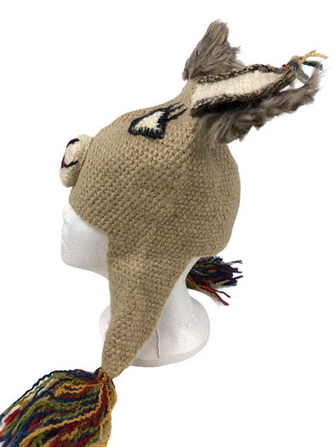 Womens Knit Peruvian Trading Co Winter Llama Animal Hat Tassels Peru