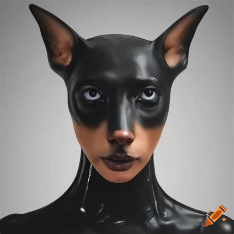 kendall jenner inspired latex mask with doberman features on craiyon