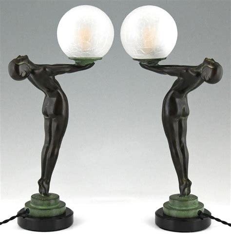 Pair Of Art Deco Style Lamps Clart Standing Nude With Globe By Max Le Verrier For Sale At Stdibs