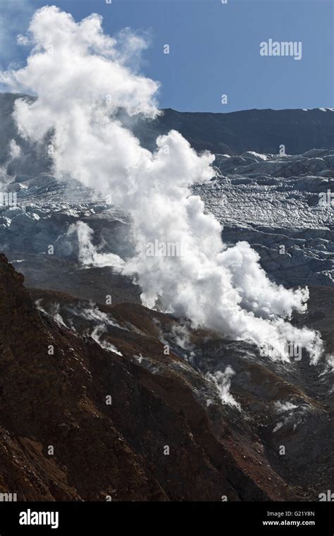 Nature Of Kamchatka Fumarole In Crater Of Active Mutnovsky Volcano Of
