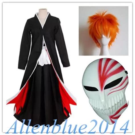 Anime Bleach Ichigo Kurosaki Bankai Cosplay Costume Uniform Cloak Wig