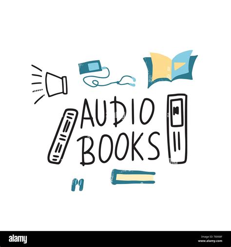 Audiobooks Concept Set Of Audio Book Symbols With Lettering Vector