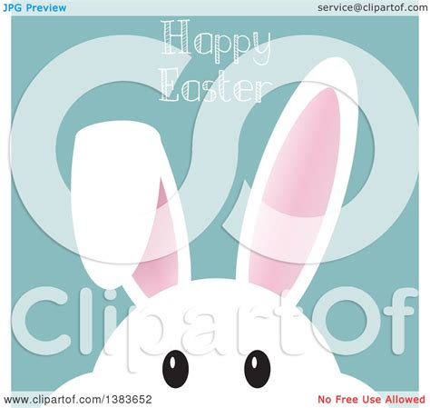 Clipart Of A White Bunny Rabbit Face Peeking Under Happy Easter Text