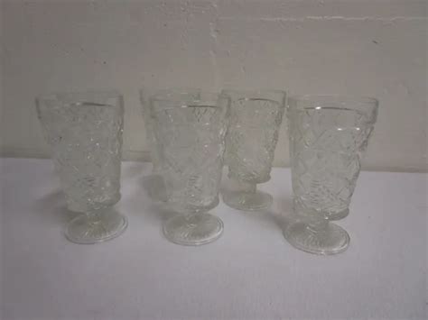 6 HAZEL ATLAS Glasses Big Top Peanut Butter Footed Goblets Gothic Water