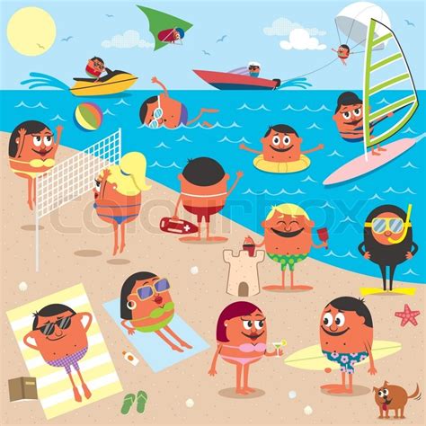 Cartoon Illustration Of Busy Beach No Stock Vector Colourbox