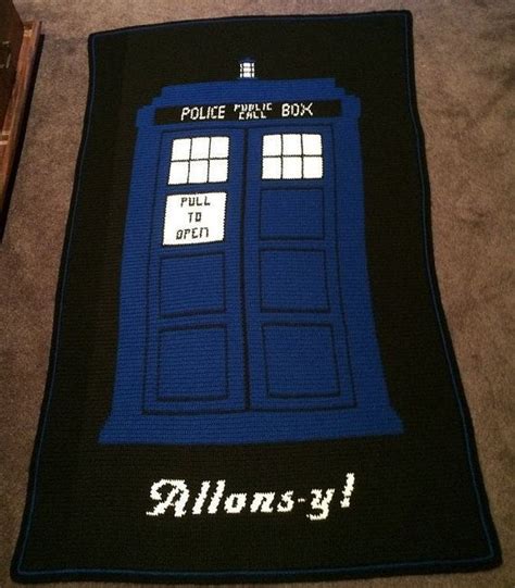 Doctor Who Tardis Allons Y Themed Crochet Blanket Etsy Crochet