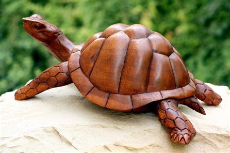 12 Wooden Tortoise Turtle Statue Hand Carved Sculpture Wood Home Decor