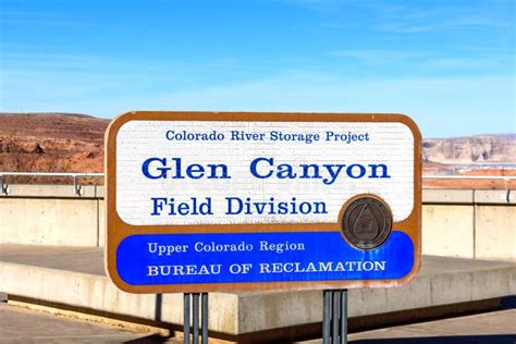 glen canyon field division of colorado river storage project sign at glen canyon dam on colorado