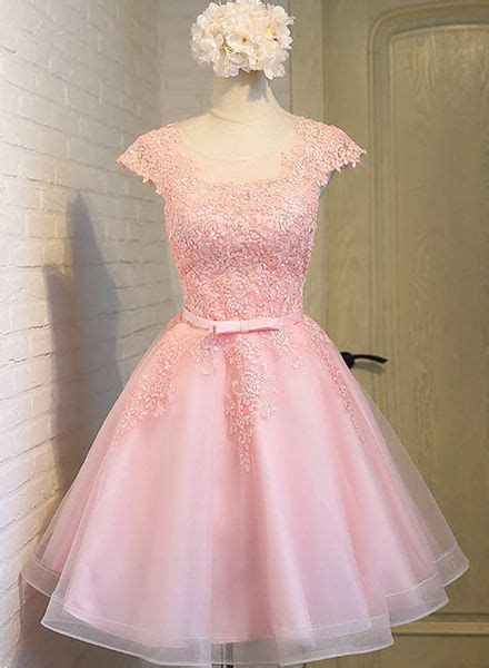 cute pink round neckline tulle party dress pink cap sleeves formal dr bemybridesmaid formal