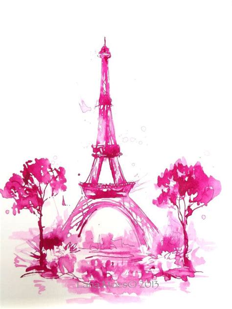 Pink Eiffel Tower Watercolor Paris Original Illustration Paris