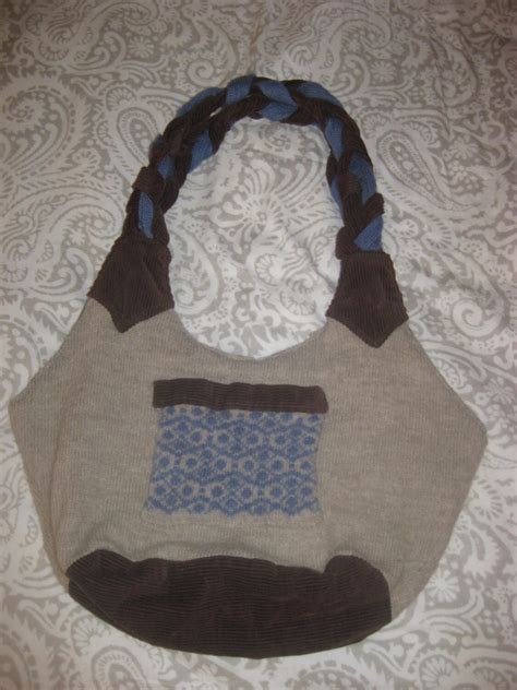 Knit Purse Wbraided Handles And Corduroy By Ginascreativemusings
