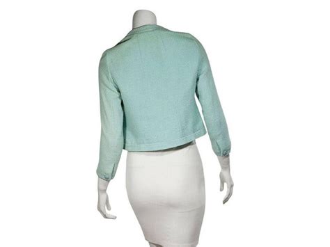 Teal Vintage Chanel Cropped Button Front Jacket For Sale At 1stdibs