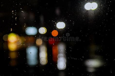 Rain Drops On Car Window With Road Light Bokeh Stock Image Image Of