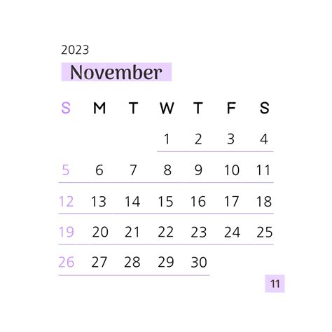 A Calendar With The Word November On It