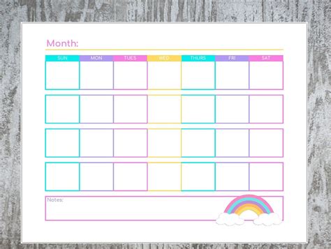 Kid Calendar Girls Calendar Kid Planner Printable Rainbow