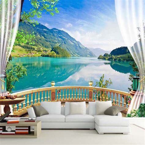 Custom Wallpaper Mural Window View Sky Clouds Lake Forest Bvm Home