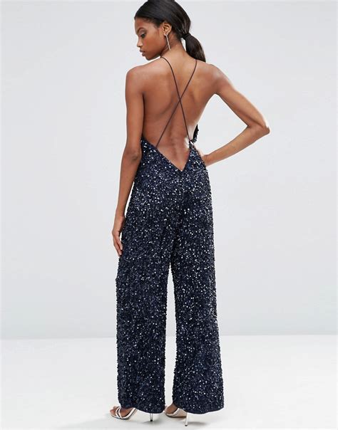 asos asos backless jumpsuit with all over sequins at asos
