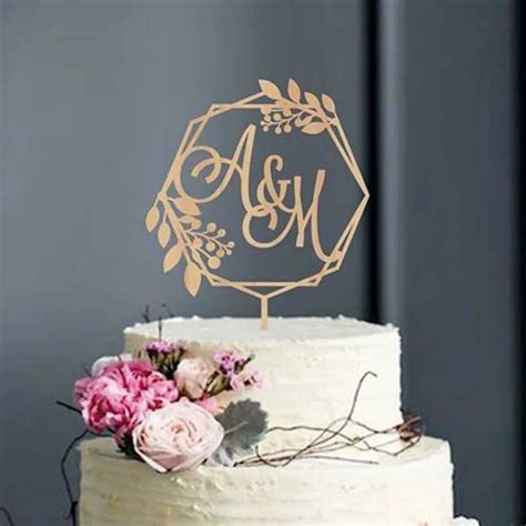 Custom Rustic Wreath Initials Cake Topper Wedding Cake Topper