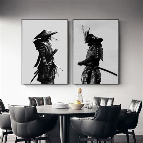 2020 Japanese Samurai Warrior Wall Art Canvas Poster Oriental Black