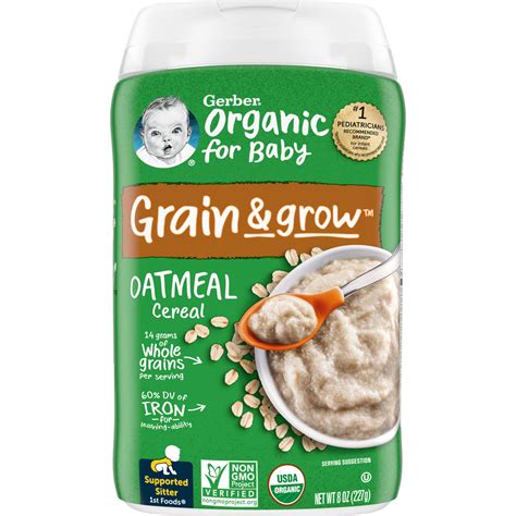 Gerber Organic For Baby Grain And Grow 1st Foods Oatmeal Cereal 8 Oz