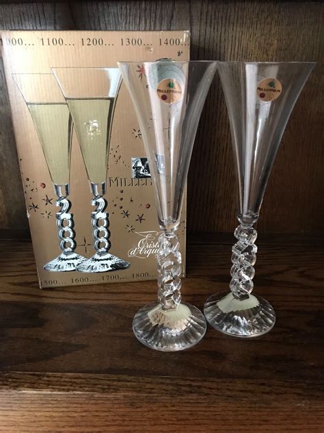 Cristal D Arques Millennium Year 2000 Crystal Wedding Toasting Champagne Flutes Champagne