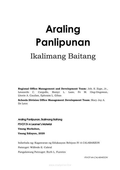 Araling Panlipunan 5 Pivot Module Araling Panlipunan Grade 5 Modules