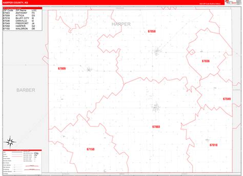 Harper County Ks Zip Code Wall Map Red Line Style By Marketmaps Mapsales