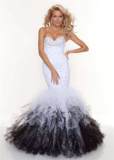 Check out our black wedding dress selection for the very best in unique or custom, handmade pieces from our dresses shops. Black and White #Paparazzi by #MoriLee ball mermaid prom ...