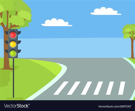 Pedestrian Crossing With Traffic Light And Road Vector Image