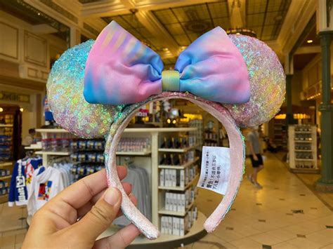 Photos New Pastel Rainbow Sequined Minnie Mouse Ear Headband Shimmers