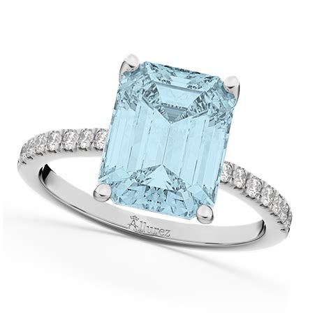 Emerald Cut Aquamarine And Diamond Engagement Ring 18k White Gold 296ct