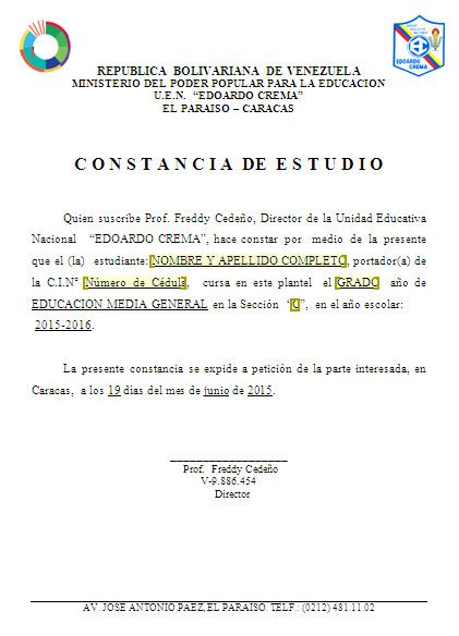 Constancias De Estudios Página Web Del Liceo Edoardo Crema De Caracas