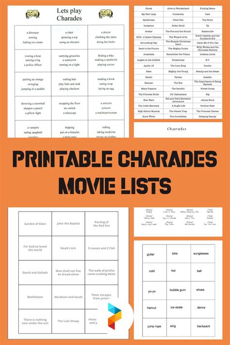 Printable Charades Movie Lists Charade Movie Charades Words